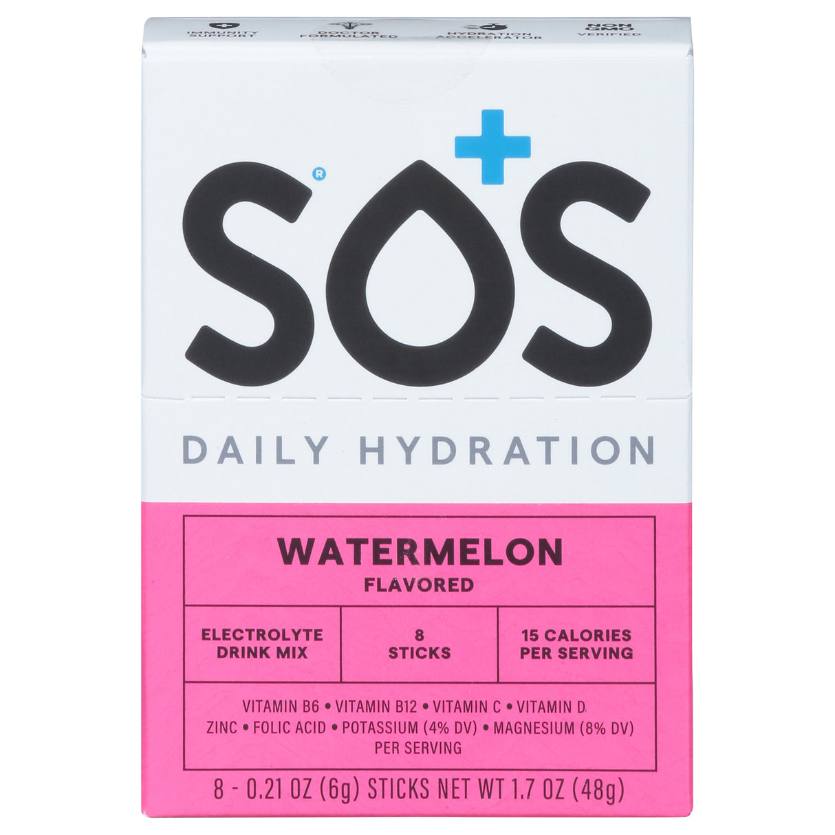 SOS Hydration Watermelon Electrolyte Powder - 8Single Serving Packets
