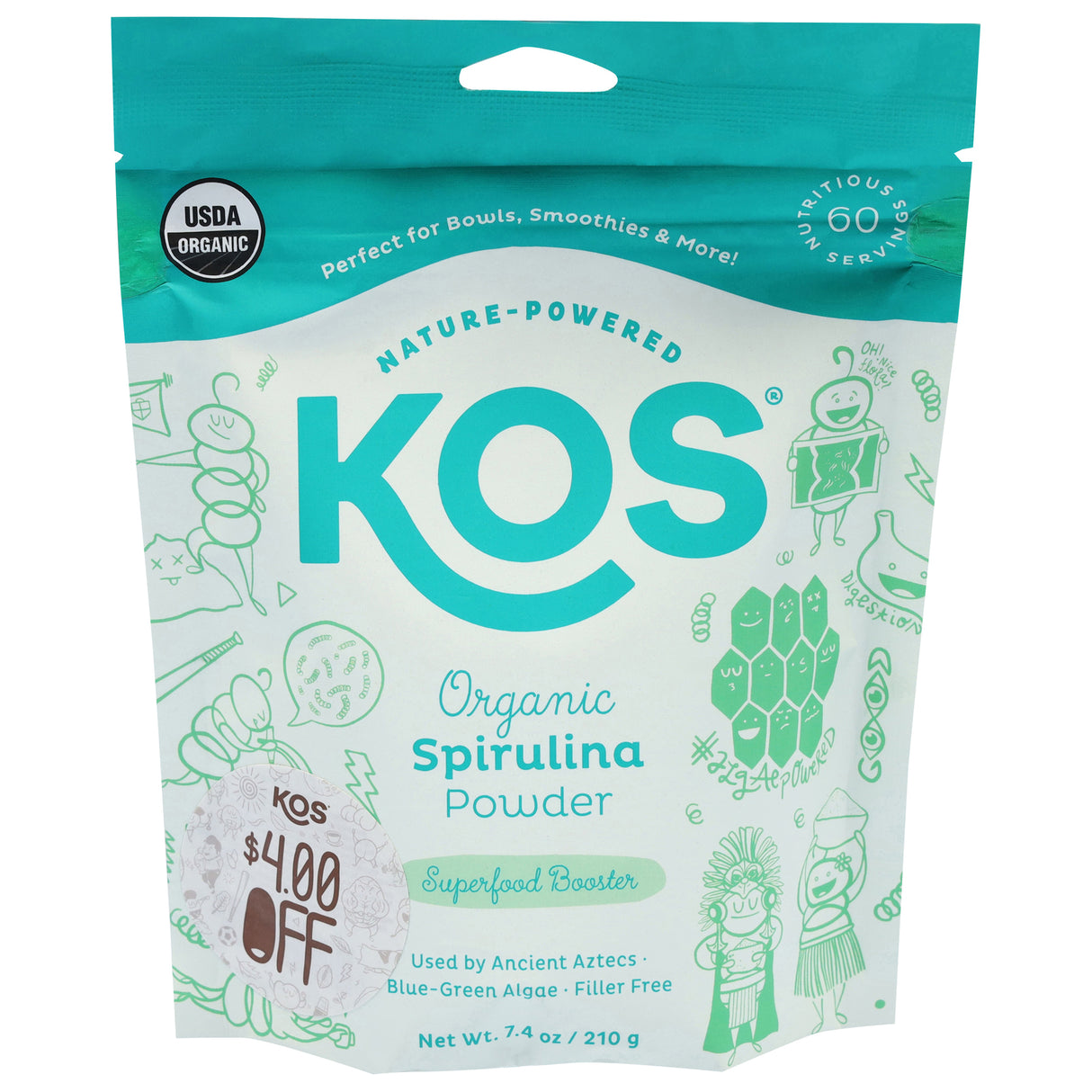 Kos Organic Spirulina Powder - 7.4 oz - Single Pack
