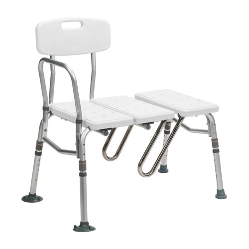 White bath chair with backrest and adjustable legs on a white background