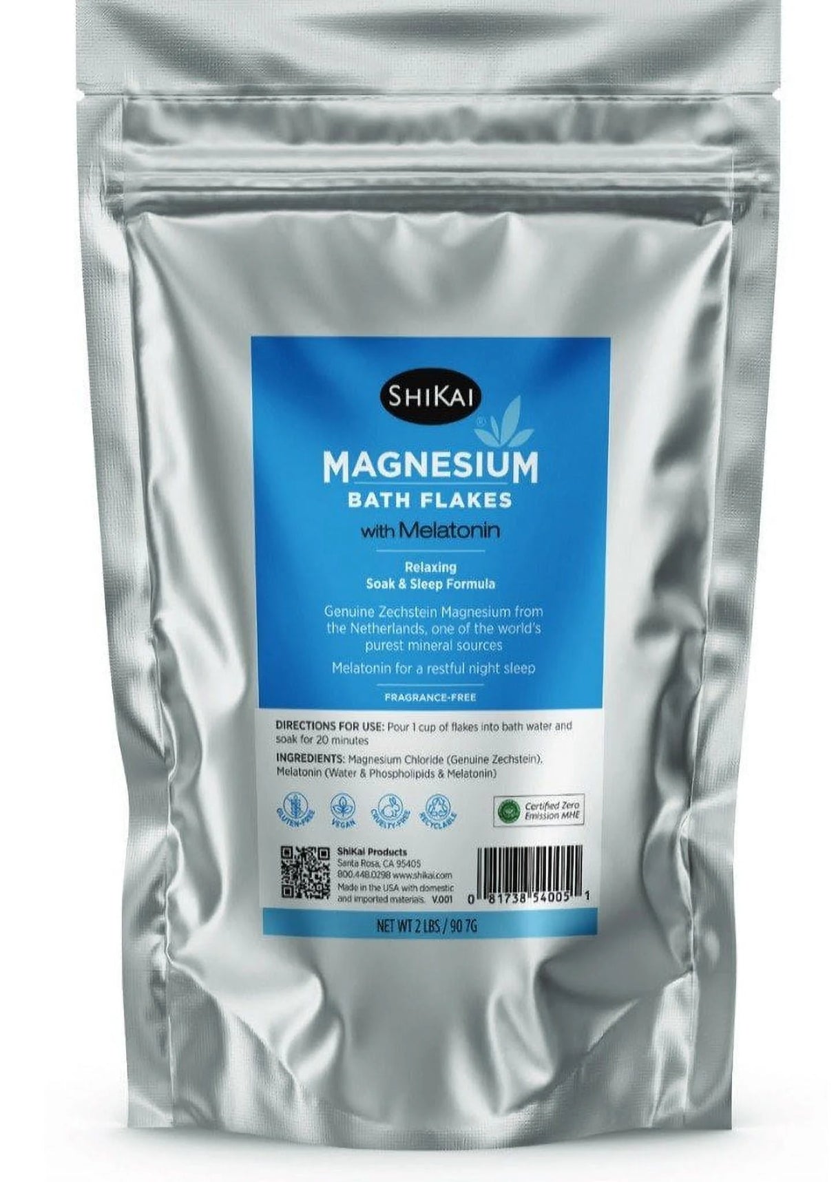 Shikai Products - Mag Bath Flakes Melatn, 2 lb - Magnesium Relaxation Soak