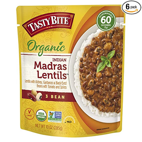 Tasty Bite 3 Bean Lentil Madras | Ready to Eat Indian Cuisine (Pack of 6 - 10 Oz Cans) - Cozy Farm 