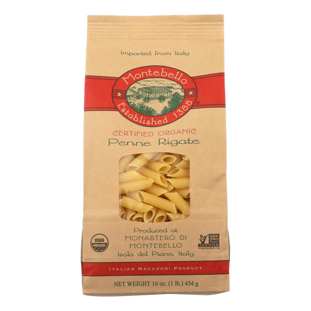 Montebello Organic Penne Rigate Pasta, 1 Lb. Pack of 12 - Cozy Farm