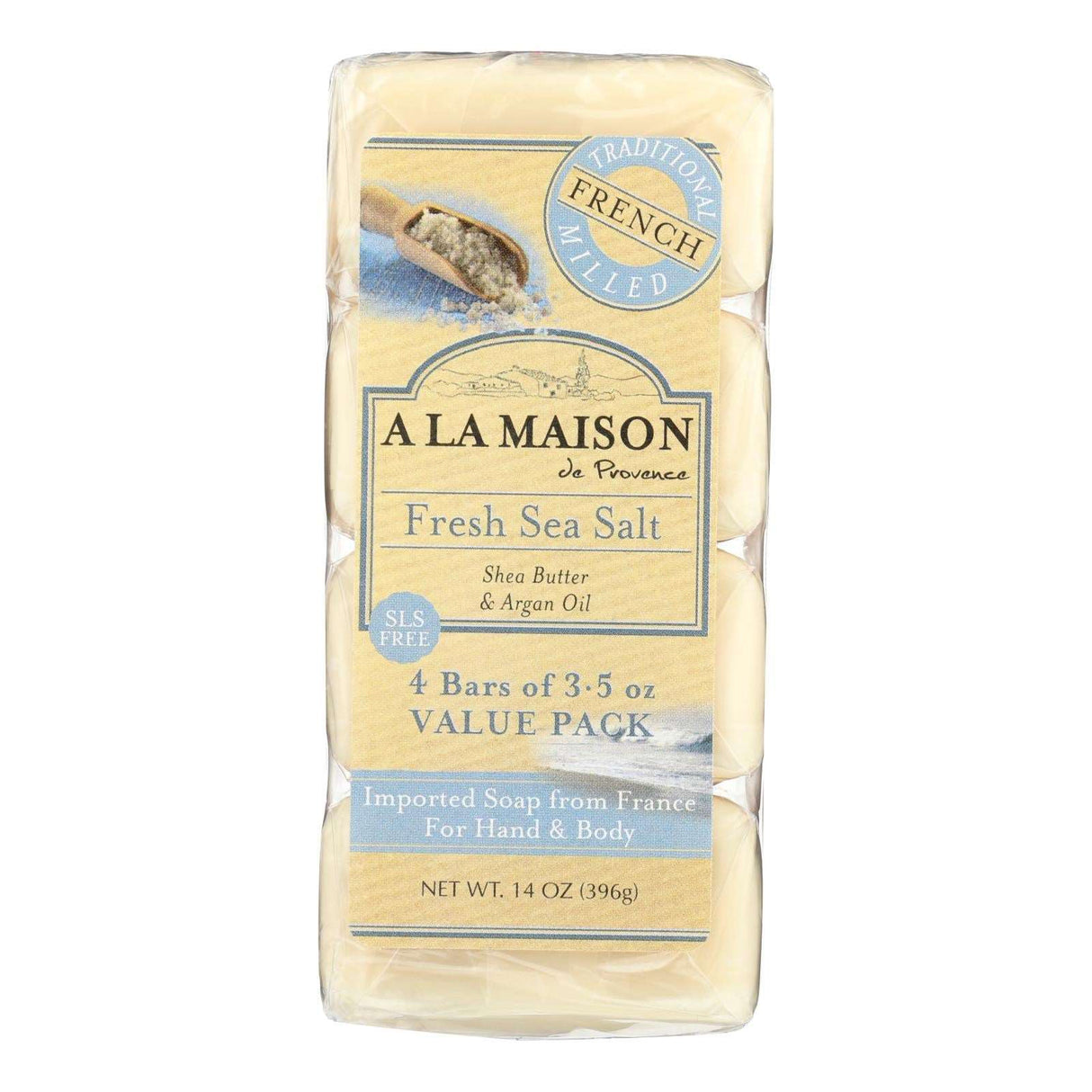 A La Maison French Milled Bar Soap, Pack of 4, Fresh Sea Salt, 3.5 Oz. - Cozy Farm
