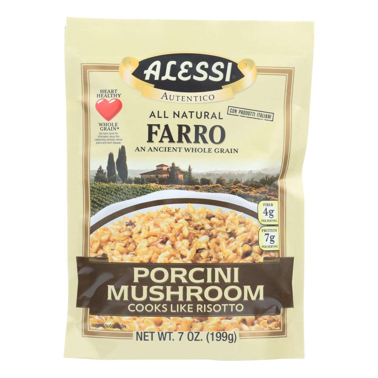 Alessi Organic Farro with Porcini Mushrooms (Pack of 6 - 7 Oz. Each) - Cozy Farm
