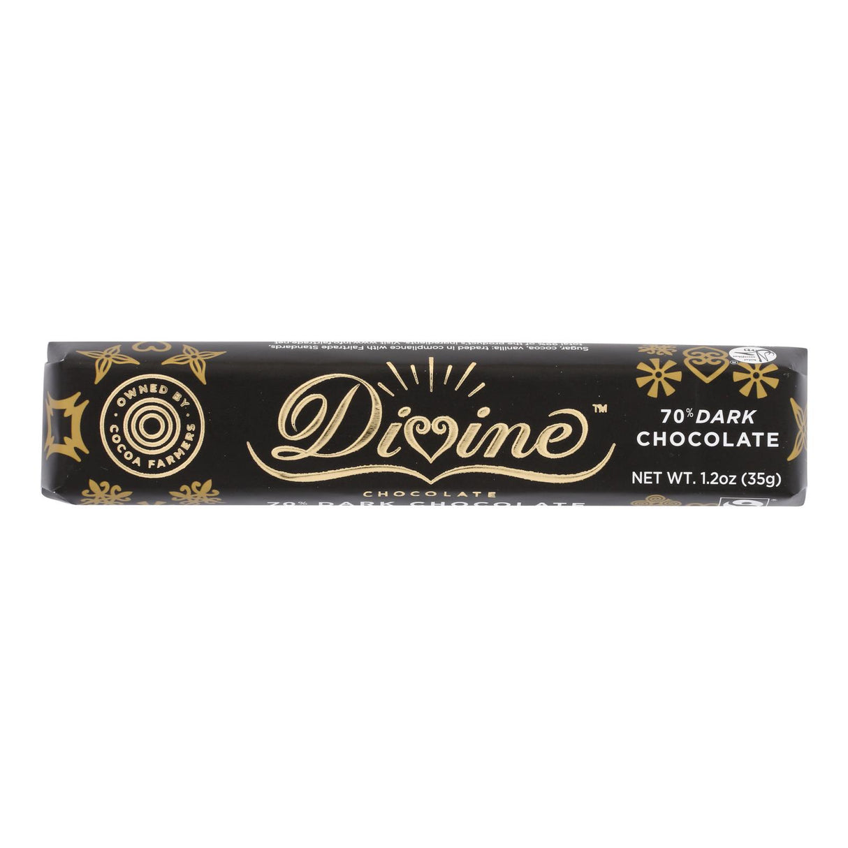 Divine Dark Chocolate Snack Bar (Pack of 18) - 70% Cocoa, 1.2 Oz Each - Cozy Farm