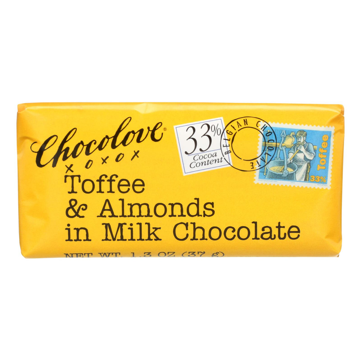 Chocolove Xoxox Premium Milk Chocolate with Toffee and Almonds, Mini Bars (1.3 Oz, Pack of 12) - Cozy Farm