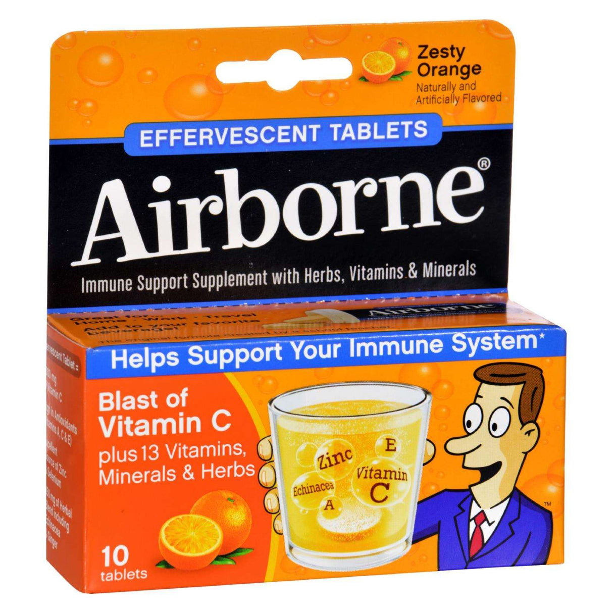 Airborne Zesty Orange Effervescent Vitamin C Tablets (Pack of 10) - Cozy Farm