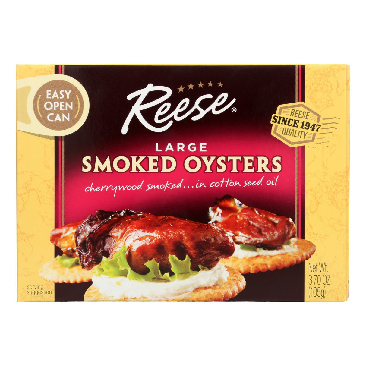 Reese Oysters Smoked Large - 3.7 oz, Case of 10 - Cozy Farm