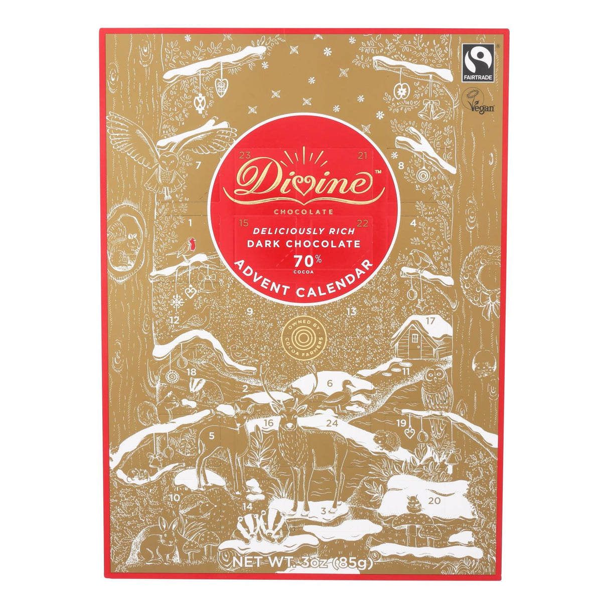Divine Dark Chocolate Advent Calendar (Pack of 12 - 3 Oz.) - Cozy Farm