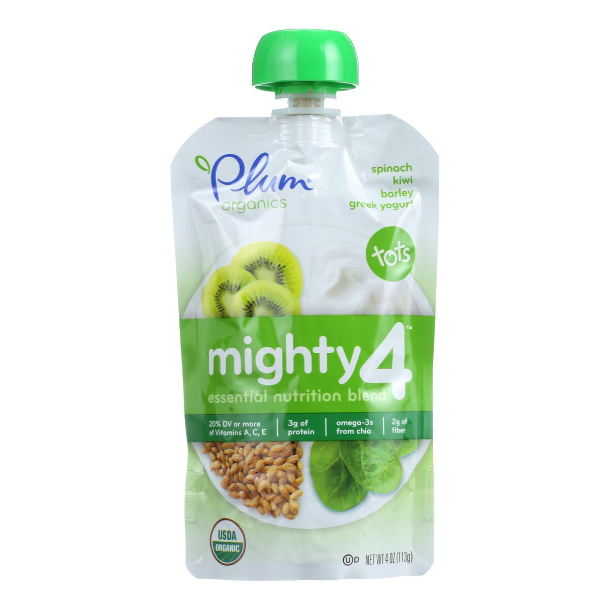 Plum Organics Mighty 4 Essential Nutrition Blend - Spinach, Kiwi, Barley & Greek Yogurt - 6 Pack, 4 Ounces Each - Cozy Farm