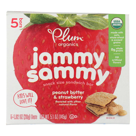 Plum Kids Jammy Sammy Snacks - Case of 6 - 1.03 Oz. Strawberry Jam and Peanut Butter - Cozy Farm 