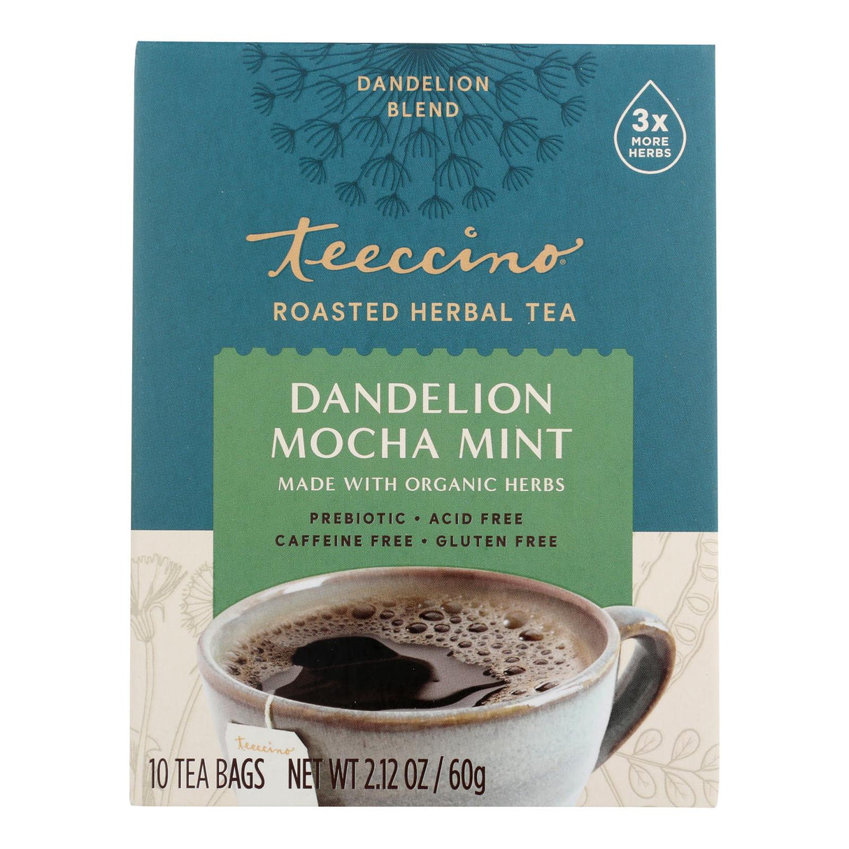 Teeccino Dandelion Mocha Mint Herbal Tea with Chicory, Gluten-Free (Pack of 10) - Cozy Farm