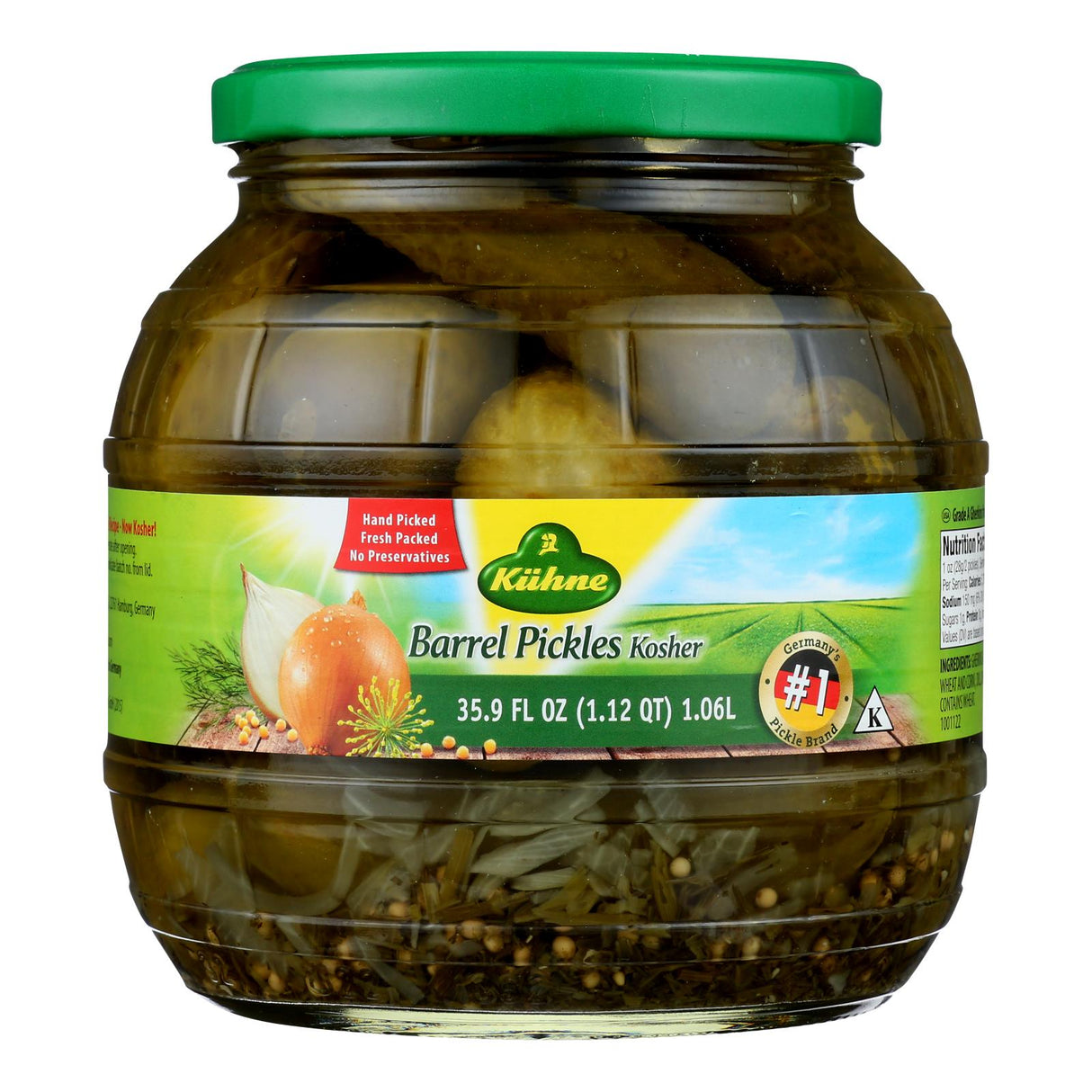 Kuhne Barrel Pickles - Case of 6 - 34.2 Oz Glass Jars - Cozy Farm