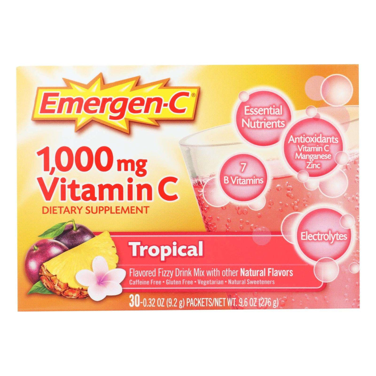 Emergen-C Tropical Fizzy Drink Mix - 1000mg Vitamin C, 30 Pack - Cozy Farm