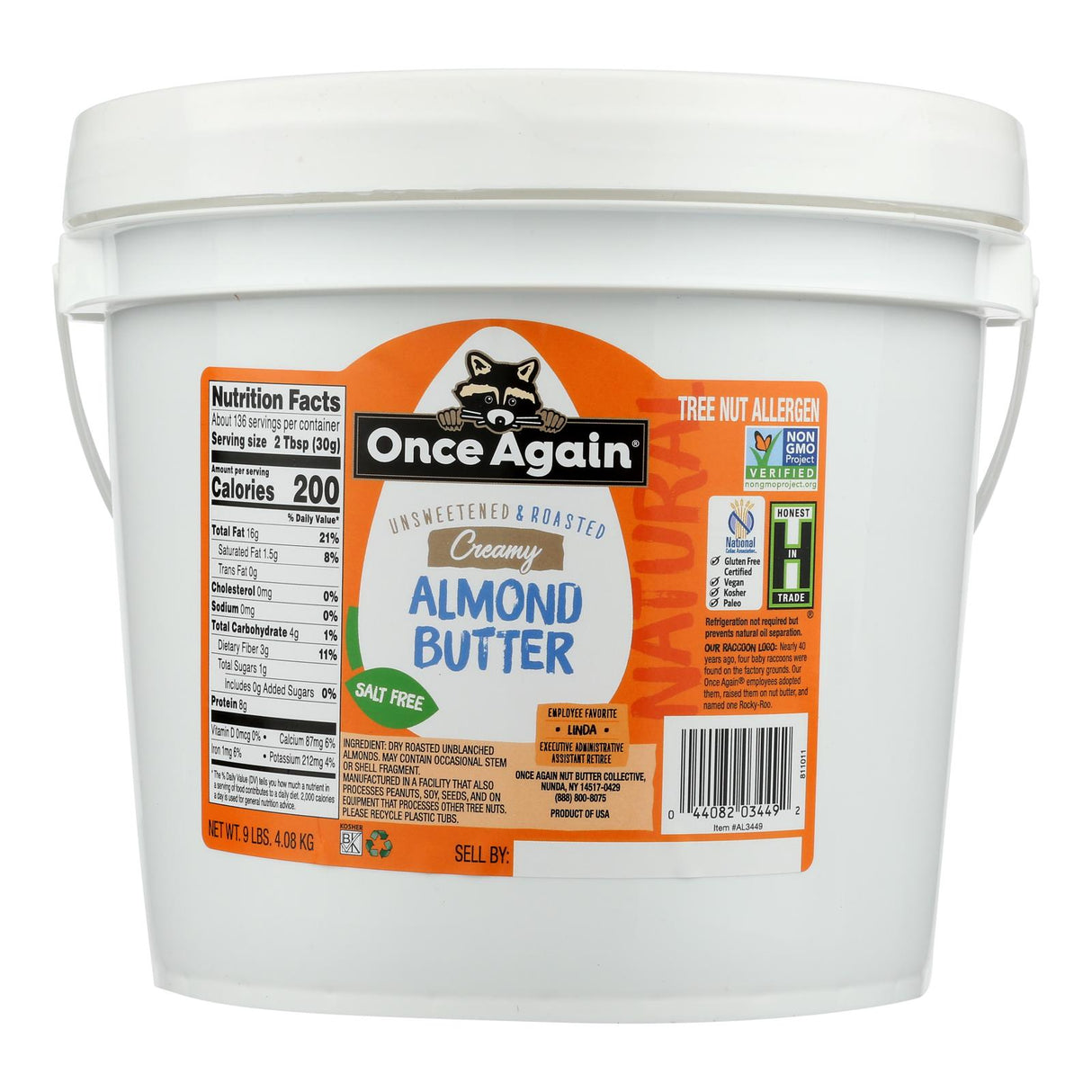 Once Again Smooth Almond Butter - 9 lb Bulk Size - Cozy Farm