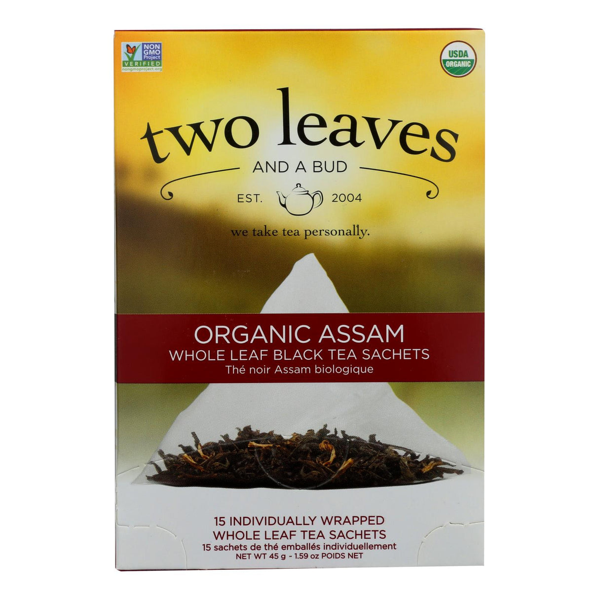 Two Leaves and a Bud Organic Assam Black Tea - 15 Bags - Case of 6 - Cozy Farm