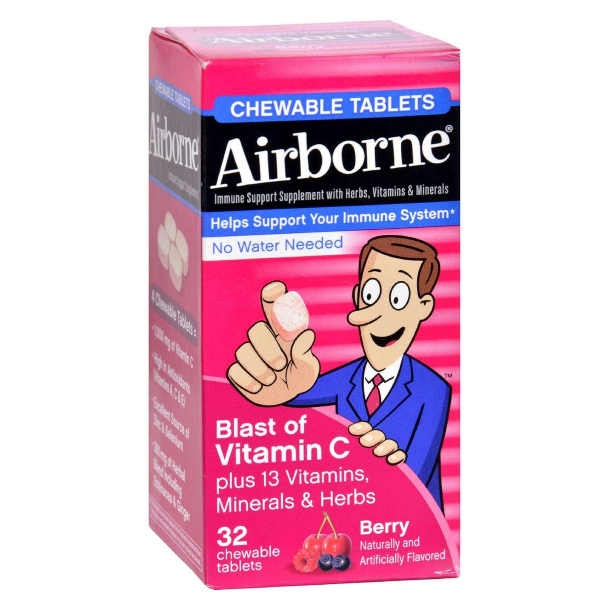 Airborne Fast-Acting Immune Support Chewable Tablets with Vitamin C - Berry Flavor (32 Count) - Cozy Farm