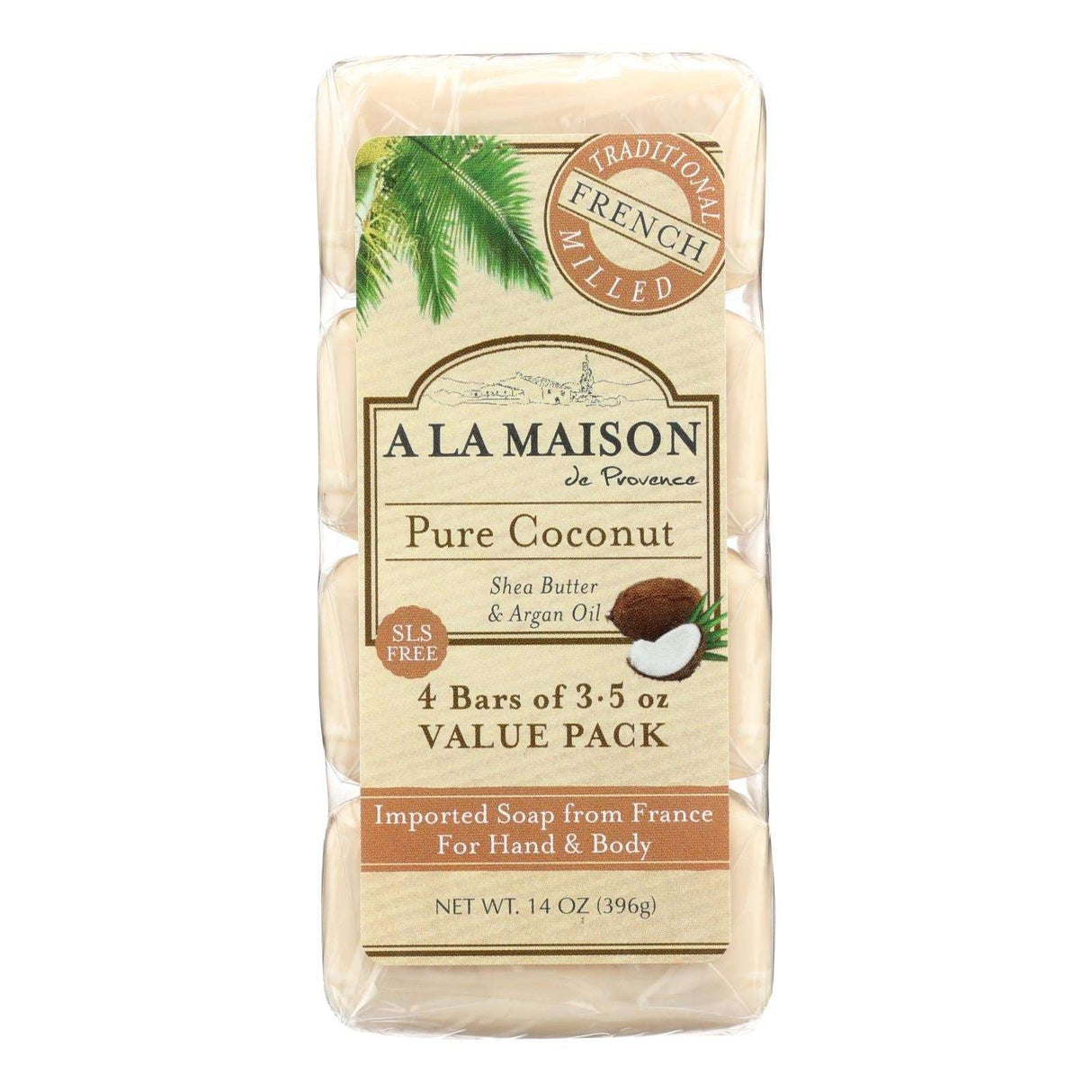 A La Maison Coconut Infused Moisturizing Bar Soap, 3.5 Oz. (Pack of 4) - Cozy Farm