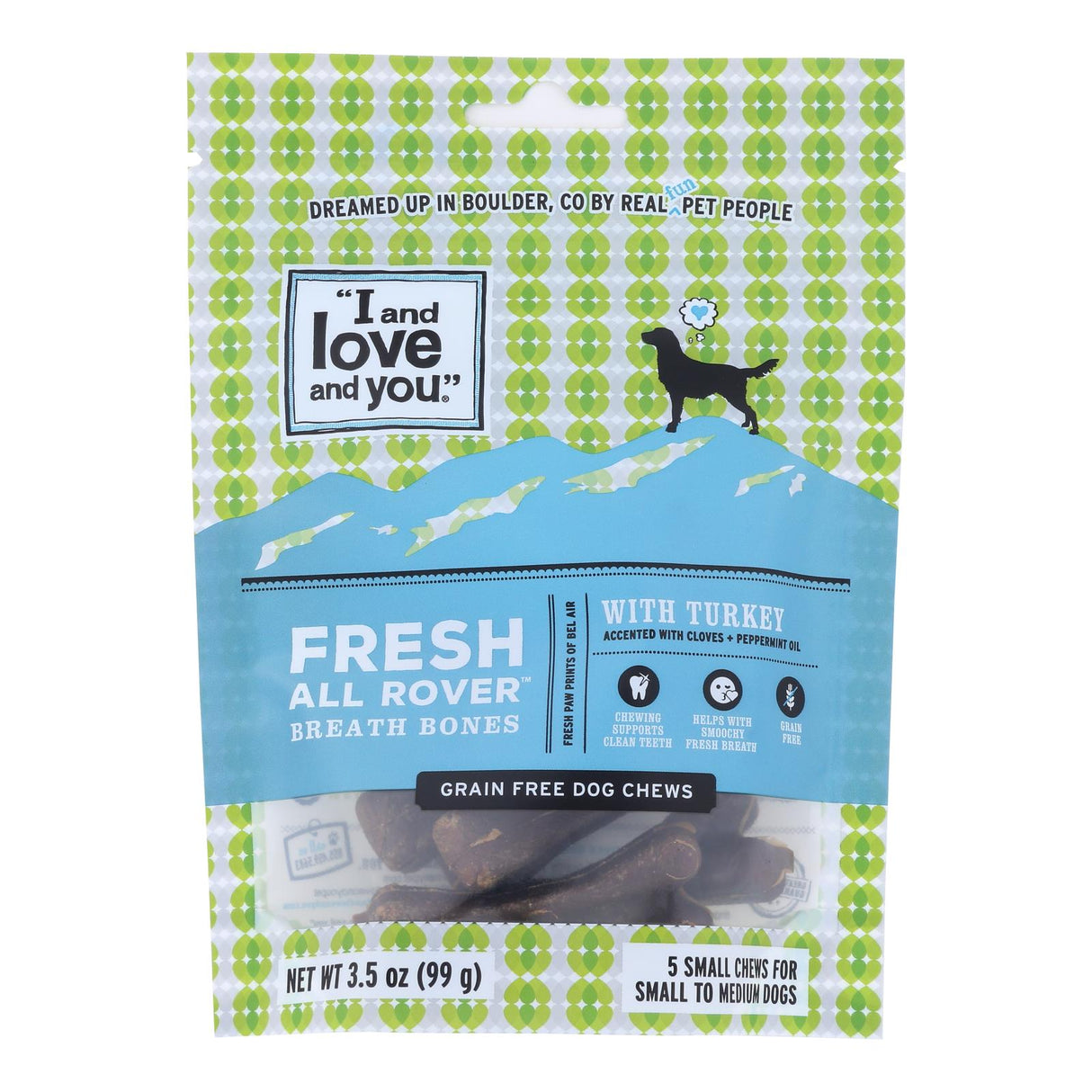 I and Love and You Dog Treats, Fresh Breath Rover Bones (Pack of 6) - Cozy Farm