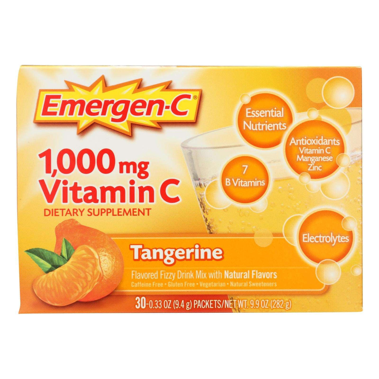 Alacer Emergen-C 1000mg Vitamin C Fizzy Drink Mix Tangerine, 30 Count - Cozy Farm