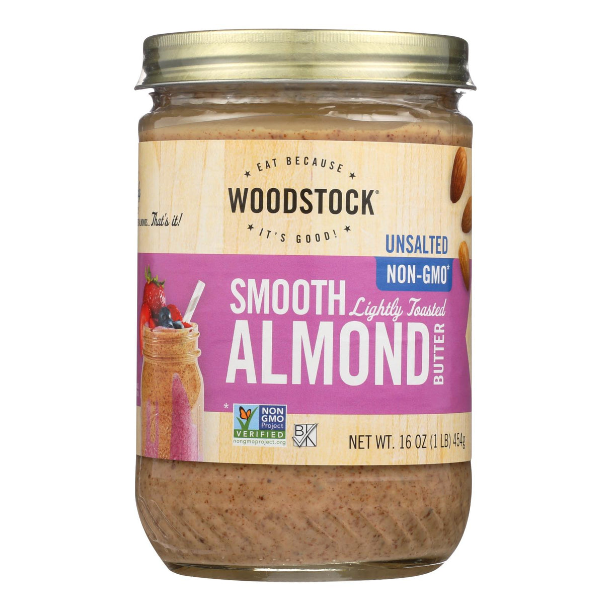 Woodstock Unsalted Non-GMO Smooth Lightly Toasted Almond Butter, 12-Pack, 16 oz Each - Cozy Farm