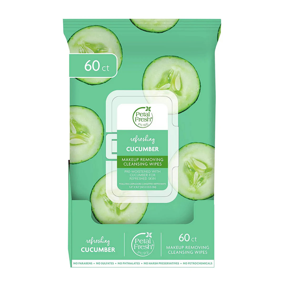 Petal Fresh Pure - Makeup Removing Wipes Cucumber, 60 ct (Pack of 12) - Gentle Face Cleansing