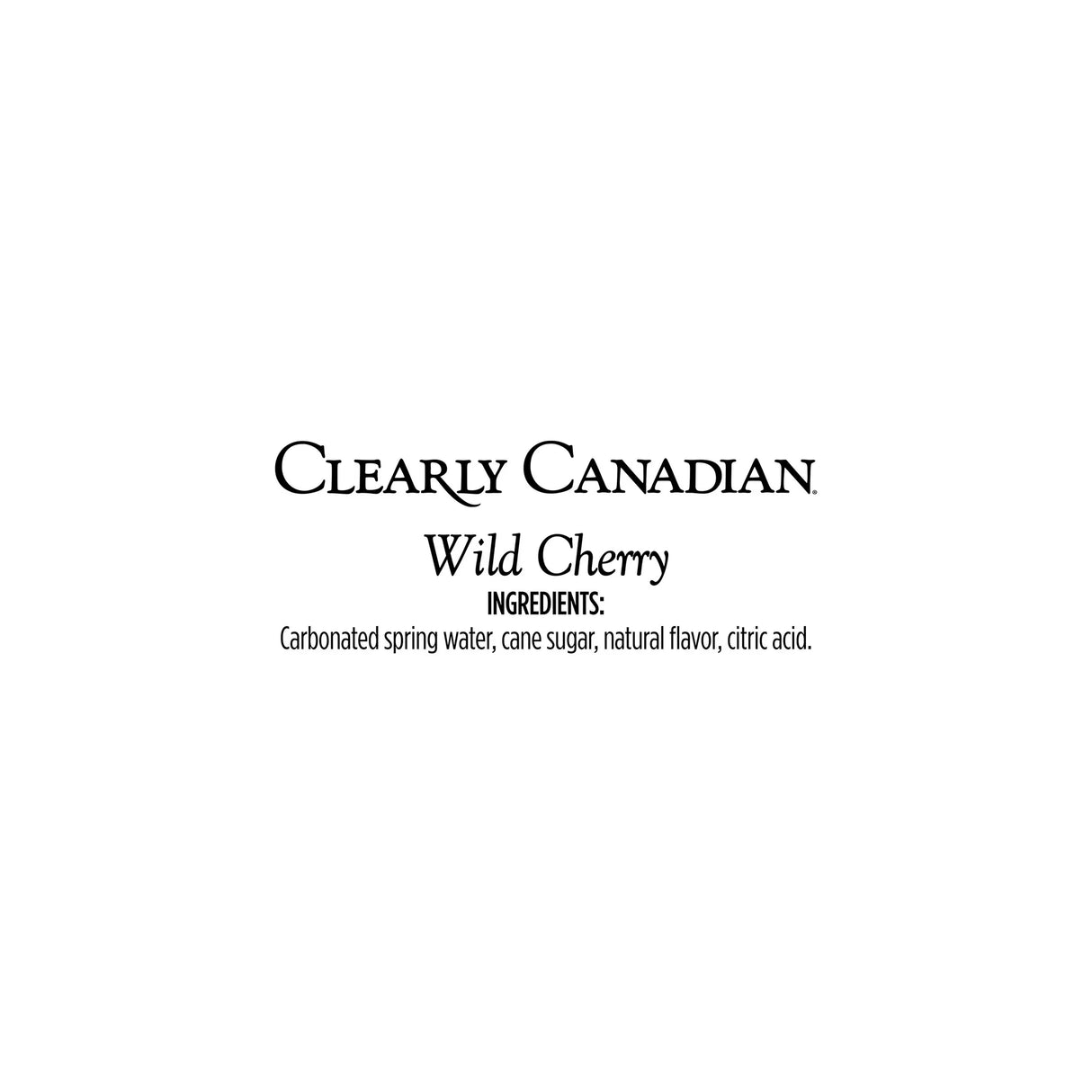 Clearly Canadian Wild Cherry drink label with ingredients on a white background