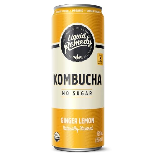 Remedy Kombucha Organic Ginger Lemon, 12 fl oz (Pack of 12) - Gluten-Free Beverage