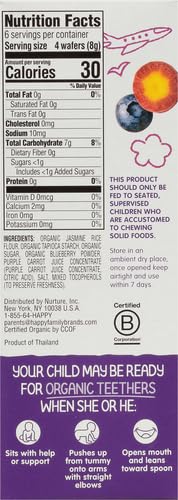 Happy Baby Organic Teething Wafers, Blueberry & Purple Carrot, Gentle Teethers, 1.7 oz, Case of 6