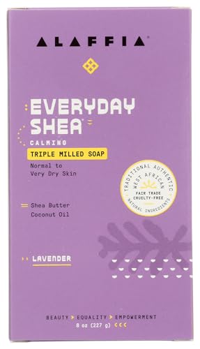 Alaffia - Shea Lavender Soap Bar, 8 oz (Pack of 1) - Gentle Cleansing Soap