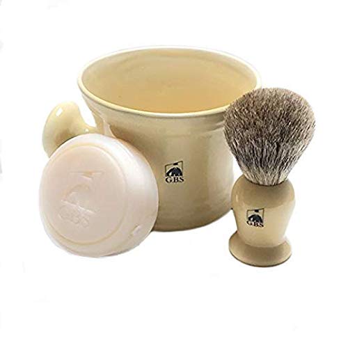 Gbs Shave Mug Brush Set - Complete Kit for Sensitive Skin, Shaving Soap and Pure Badger Hair Brush - Cozy Farm