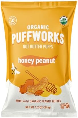 Puffworks - Organic Honey Peanut Butter Puffs, 1.2 oz (Pack of 6) - Gluten-Free Snack