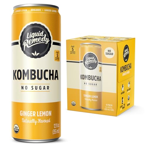 Remedy Organic Kombucha, Ginger Lemon, 4/12 fl oz (Pack of 6) - Gluten-Free Beverage