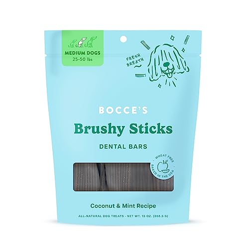 Bocce's Bakery Brushy Sticks - Wheat-Free Dog Treats, 13 oz (Pack of 12) - Dental Health Chews