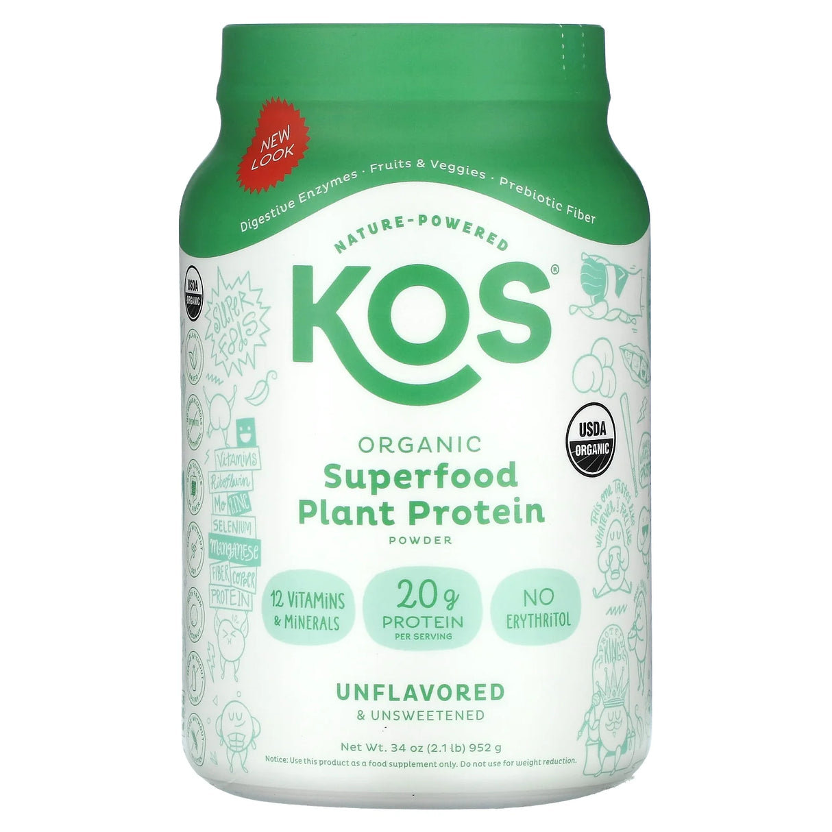 Kos - Organic Sprouted Protein Powder, 33.6 oz - Gluten & Wheat Free
