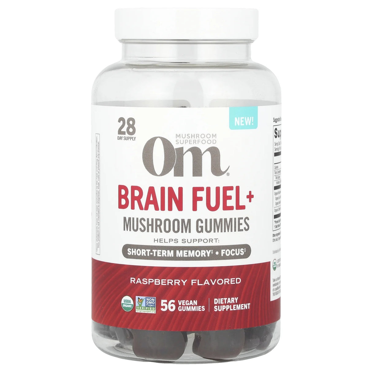 Om - Gmy Organic Brnfuel Mushroom Raspberry, 56 ct - Gluten-Free Energy