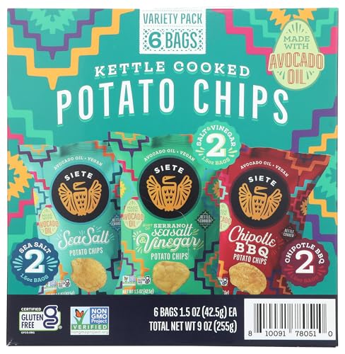 Siete - Kettle Cooked Potato Chips, 6/1.5 oz (Pack of 3) - Gluten-Free Snacks