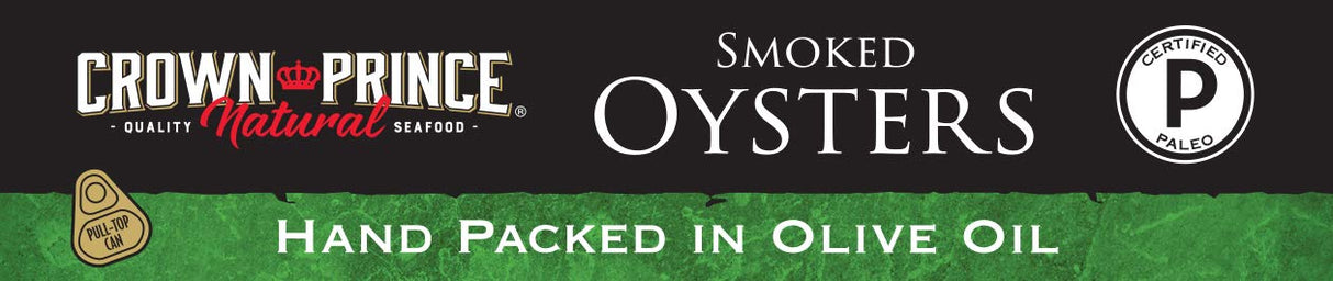 Crown Prince Naturally Smoked Oysters in Pure Olive Oil, 3 oz, Case of 18