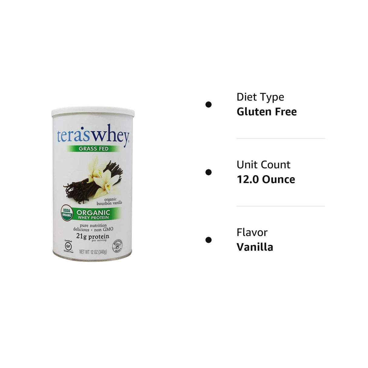 Organic Teras Whey Protein Powder - Bourbon Vanilla Flavor - 12 oz. - Cozy Farm