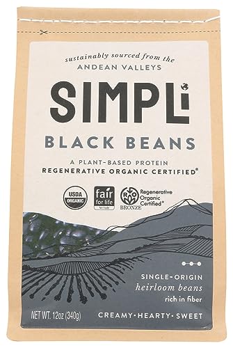 Simpli Organic Black Beans, 12 oz (Pack of 8) - Regenerative, Kosher