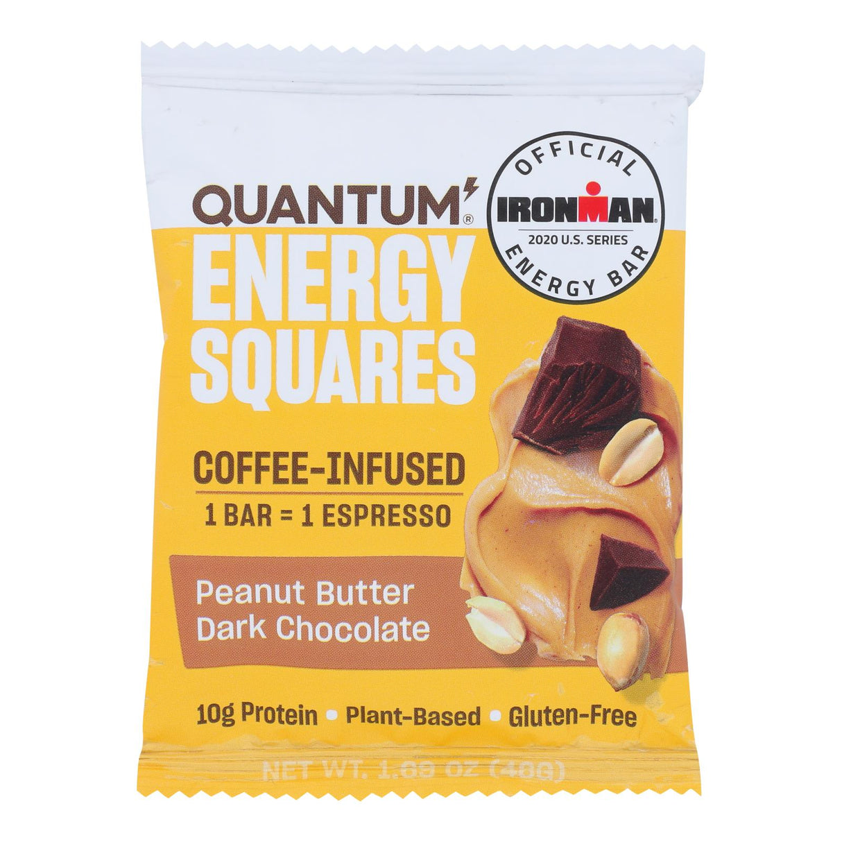 Quantum Energy Squares Bar - Peanut Butter Dark Chocolate - 1.69 Oz Bar - Pack of 8 - Cozy Farm