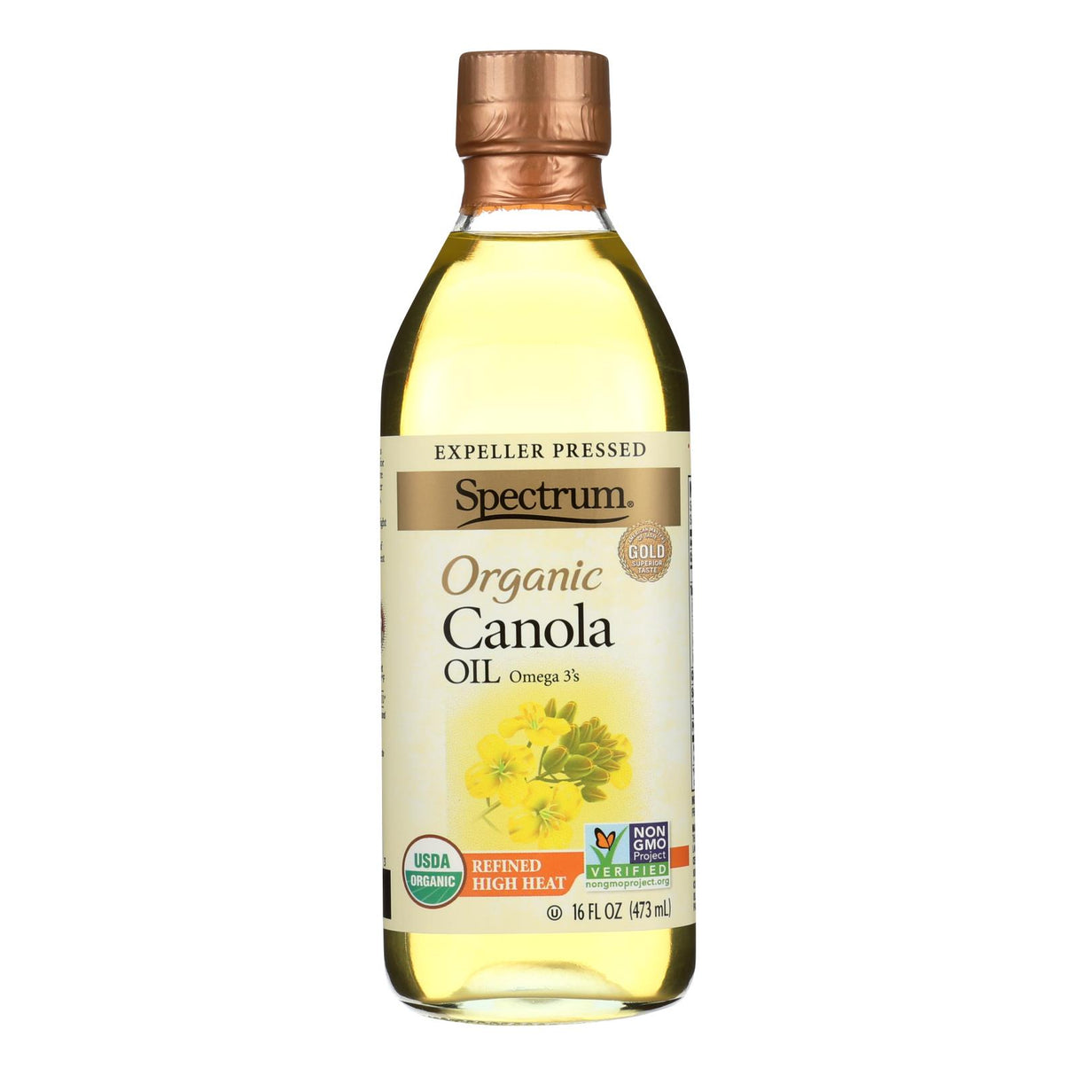 Spectrum Naturals Organic Refined Canola Oil - Case of 12 - 16 Fl Oz. Bottles - Cozy Farm