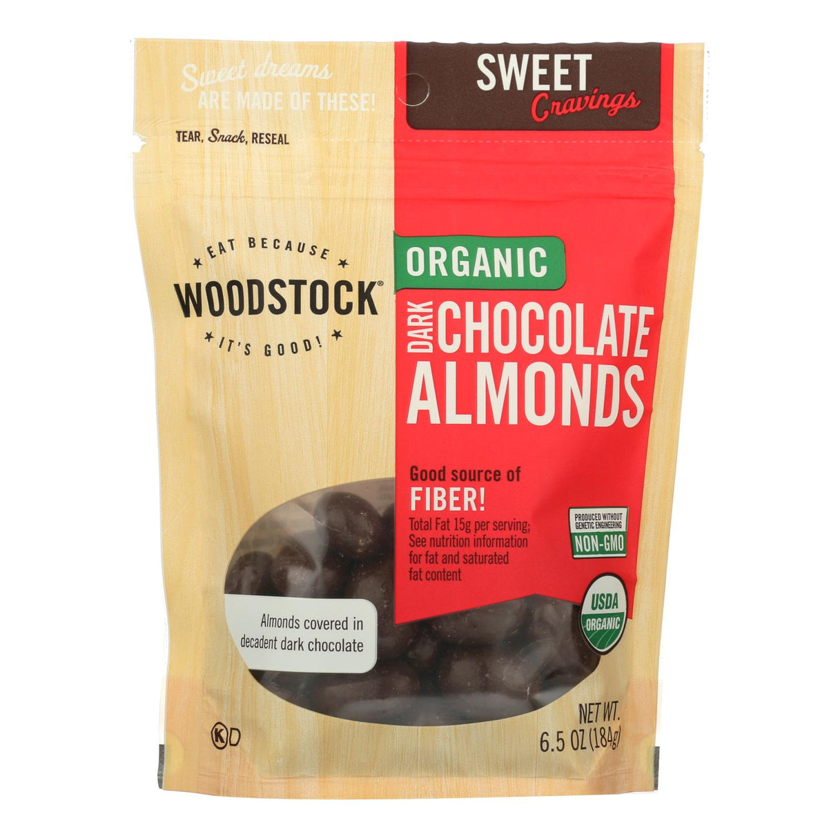 Woodstock Organic Dark Chocolate Covered Almonds (Pack of 8 - 6.5 Oz.) - Cozy Farm