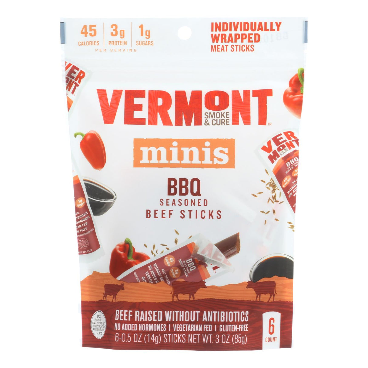Vermont Smoke and Cure Beef Stick BBQ (Pack of 8 - 6.5 oz) - Cozy Farm