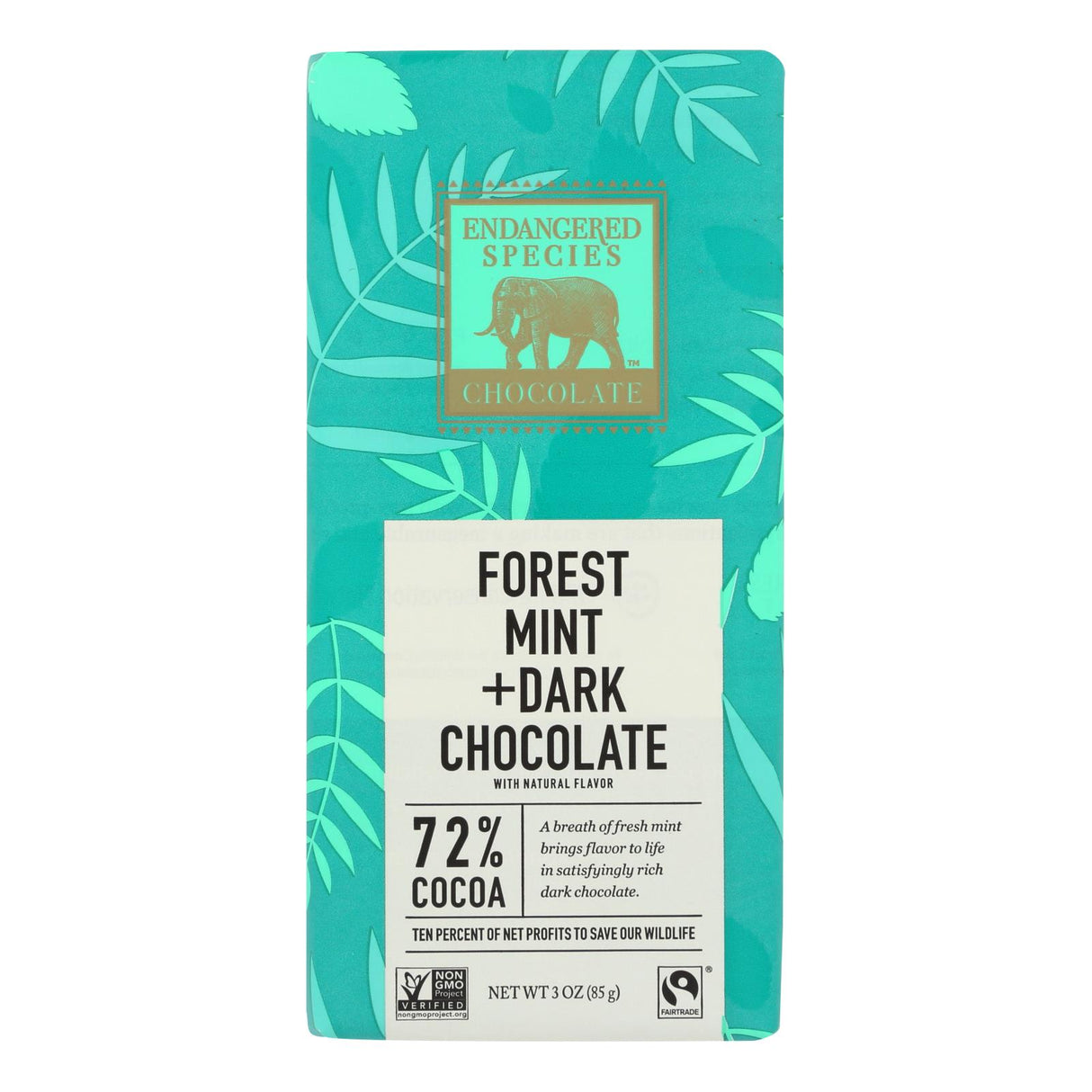 Endangered Species Natural Chocolate Bars (Pack of 12) - Dark Chocolate with 72% Cocoa and Forest Mint Flavor - 3 Oz. - Cozy Farm