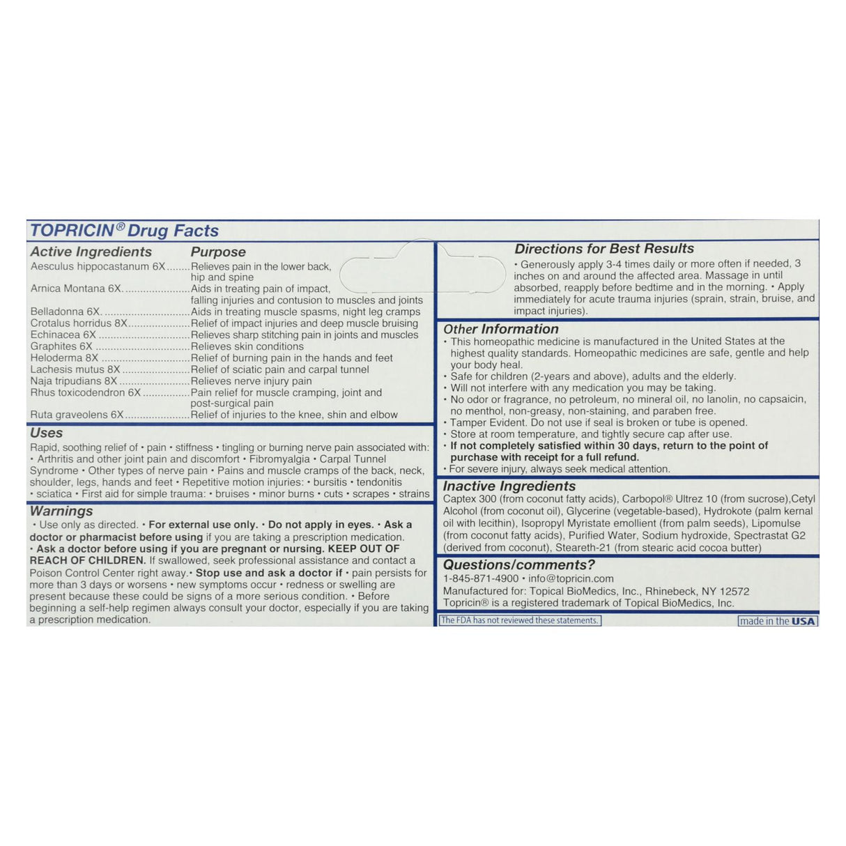 Topricin Anti-Inflammatory Pain Relief Cream - 2 Oz - Cozy Farm