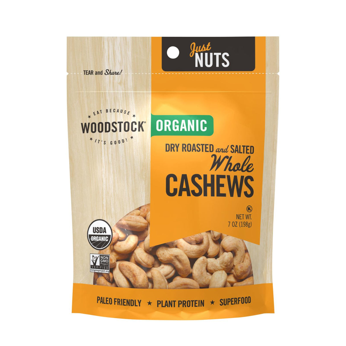 Woodstock Organic Whole Cashews: 7 Oz. Dry Roasted & Salted - Cozy Farm