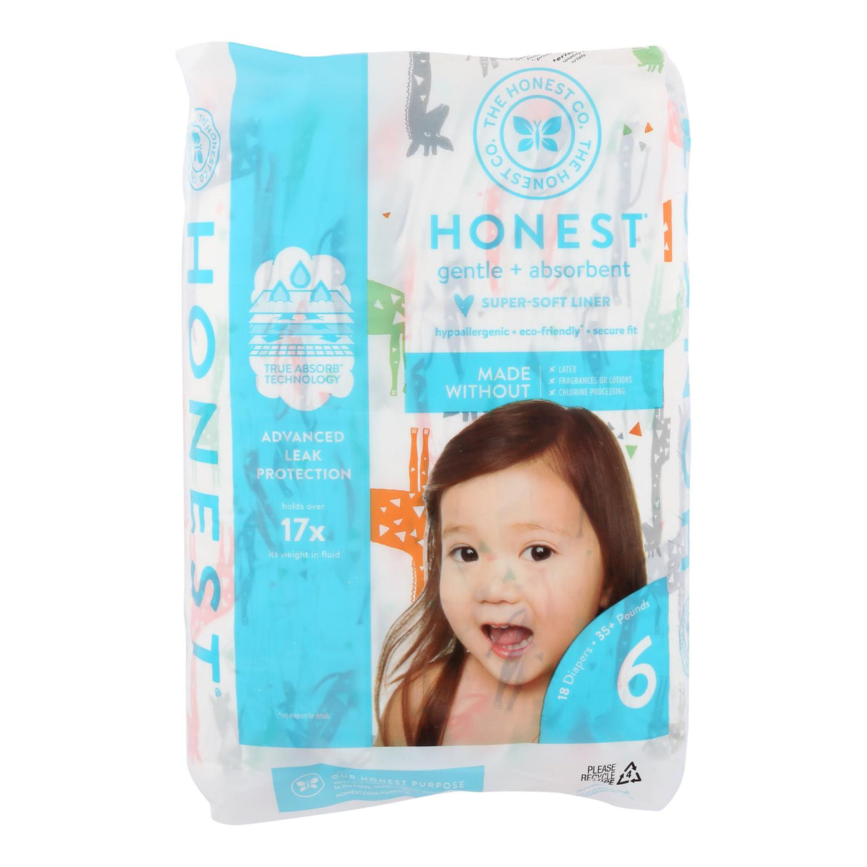 The Honest Company Giraffe Diapers, Size 6, Pack of 18 - Cozy Farm