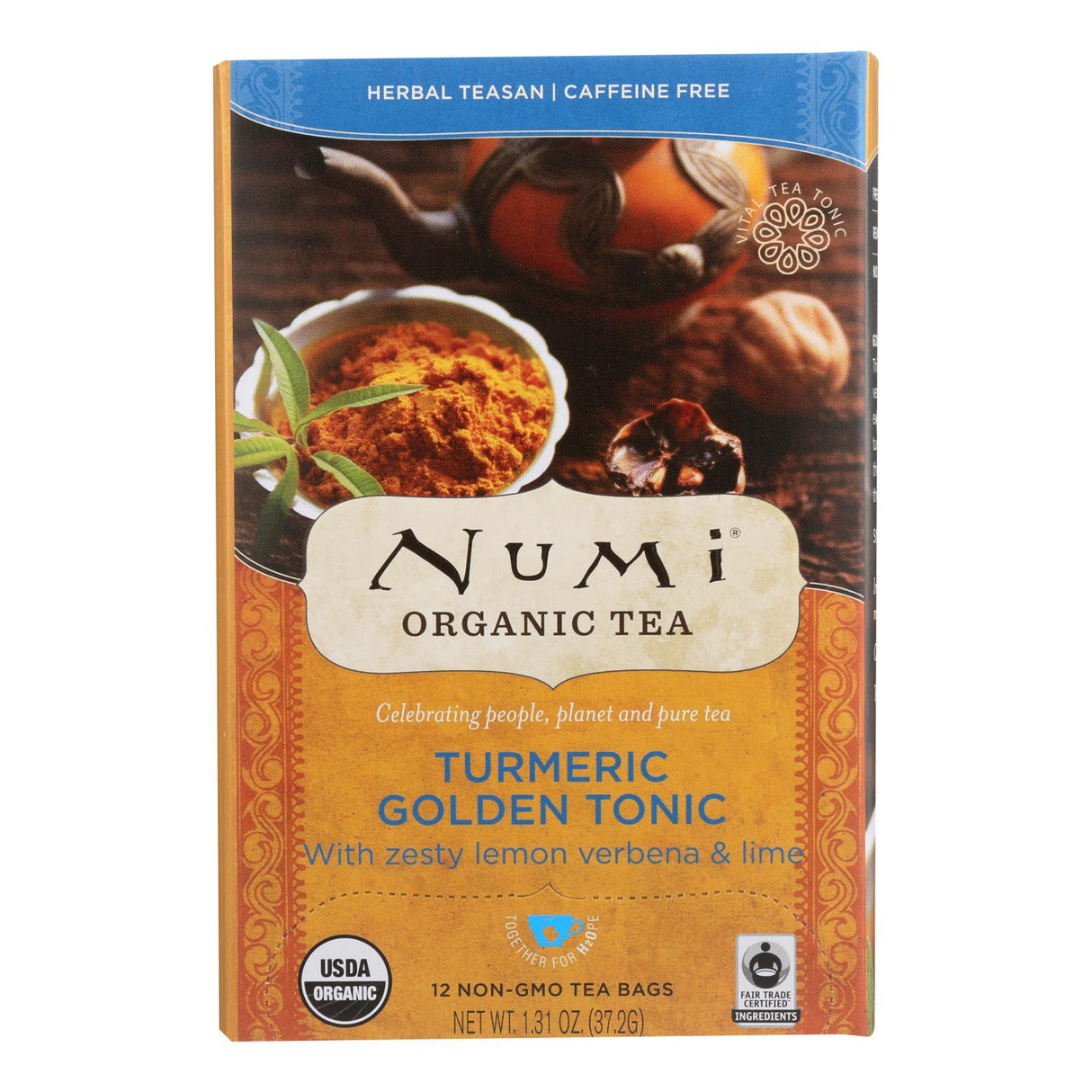 Numi Organic Turmeric Golden Tonic Tea, Pack of 6 x 12 Tea Bags - Cozy Farm