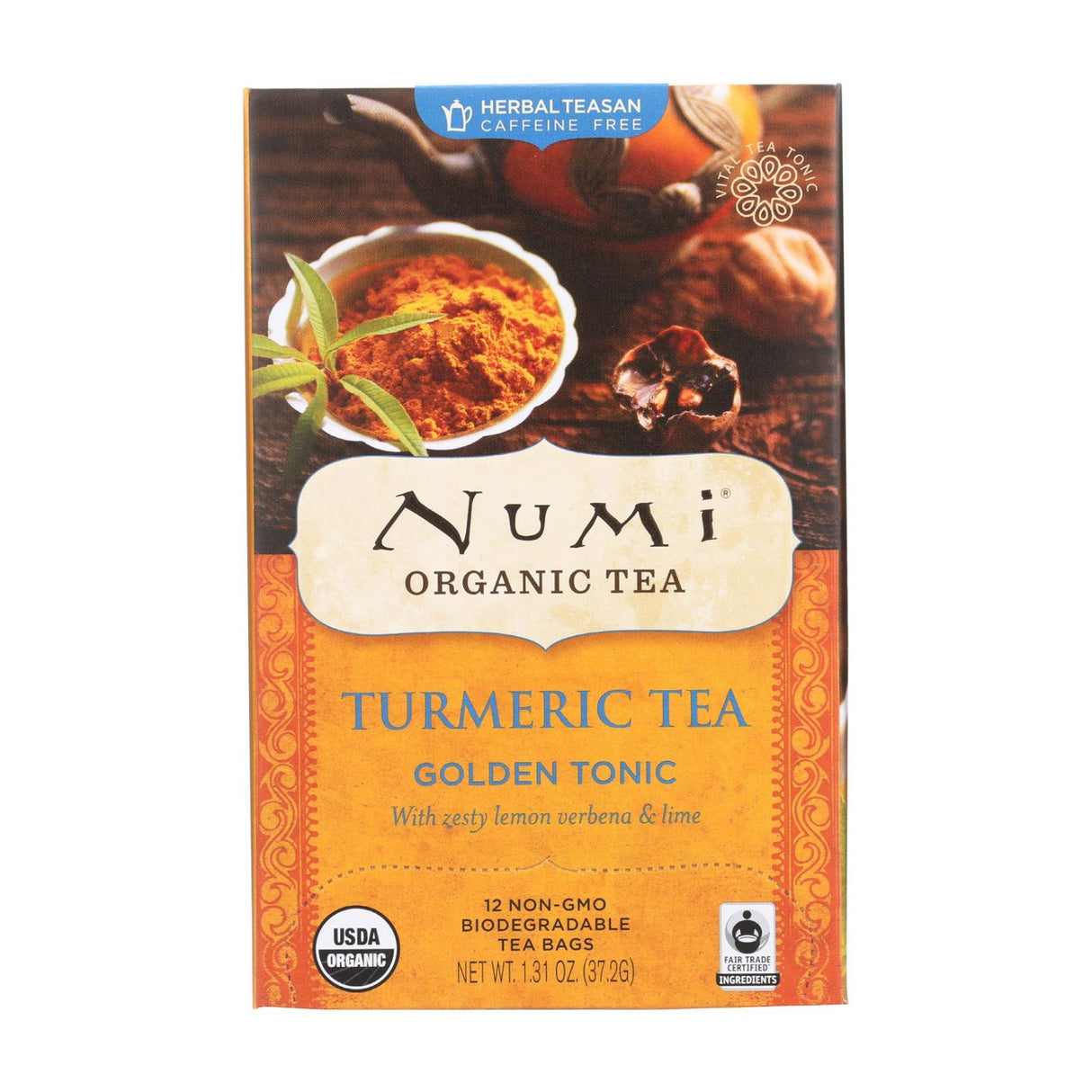 Numi Organic Turmeric Golden Tonic Tea, Pack of 6 x 12 Tea Bags - Cozy Farm